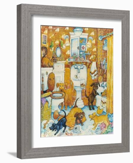 Orange Bathroom Pups-Bill Bell-Framed Giclee Print