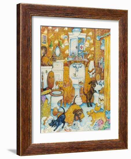 Orange Bathroom Pups-Bill Bell-Framed Giclee Print