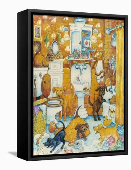 Orange Bathroom Pups-Bill Bell-Framed Premier Image Canvas