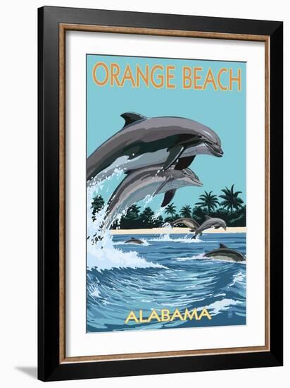 Orange Beach, Alabama - Dolphins Jumping-Lantern Press-Framed Art Print