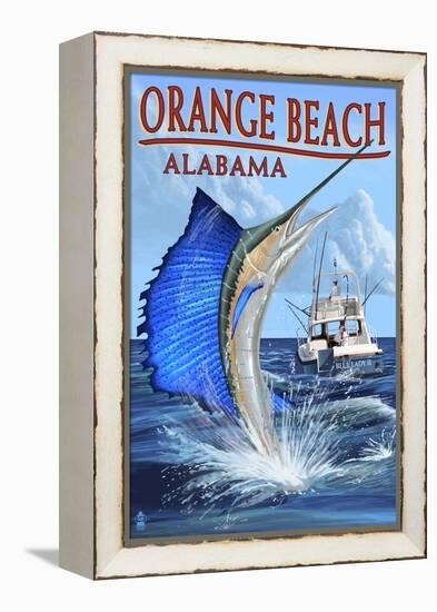 Orange Beach, Alabama - Sailfish Scene-Lantern Press-Framed Stretched Canvas