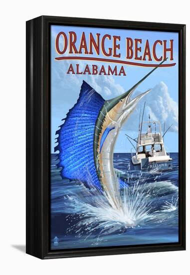 Orange Beach, Alabama - Sailfish Scene-Lantern Press-Framed Stretched Canvas