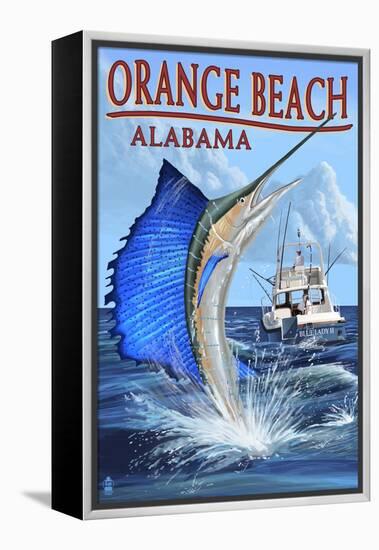 Orange Beach, Alabama - Sailfish Scene-Lantern Press-Framed Stretched Canvas