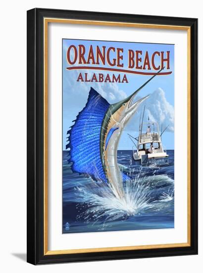 Orange Beach, Alabama - Sailfish Scene-Lantern Press-Framed Premium Giclee Print