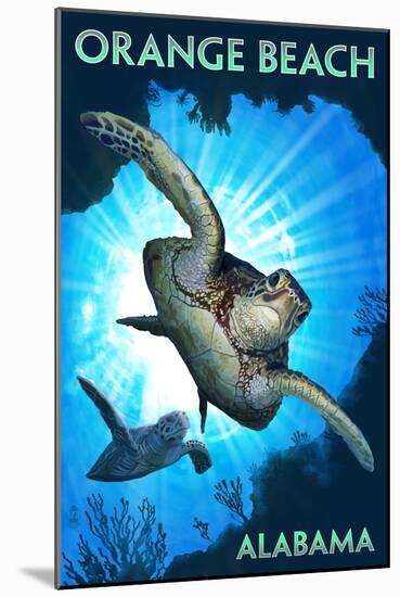 Orange Beach, Alabama - Sea Turtles Diving-Lantern Press-Mounted Art Print