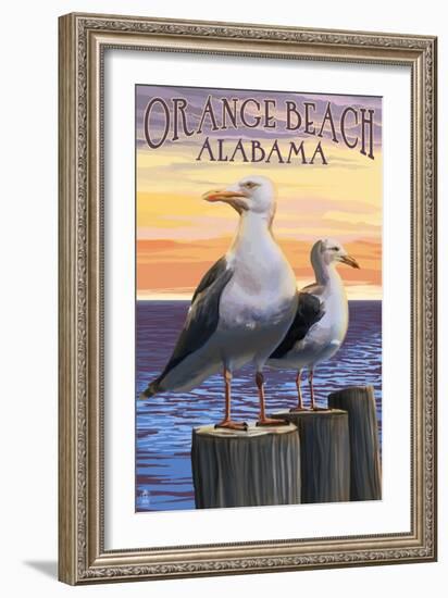 Orange Beach, Alabama - Seagulls-Lantern Press-Framed Art Print