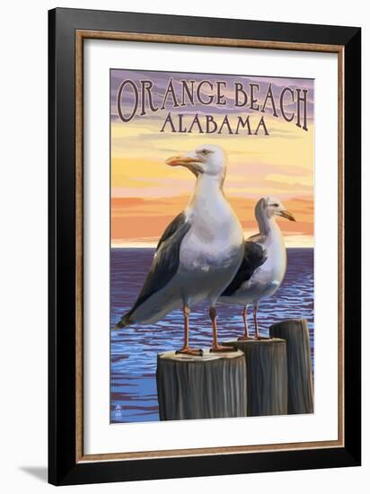 Orange Beach, Alabama - Seagulls-Lantern Press-Framed Art Print