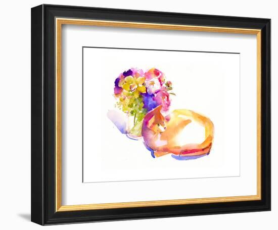 Orange Cat with Flowers, 2014-John Keeling-Framed Giclee Print