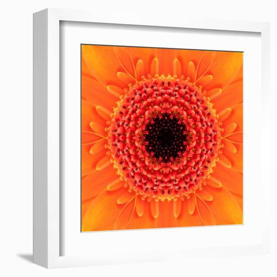 Orange Concentric Flower Center: Mandala Kaleidoscopic Design-tr3gi-Framed Art Print