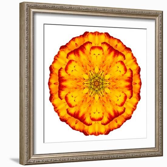 Orange Concentric Marigold Mandala Flower-tr3gi-Framed Art Print