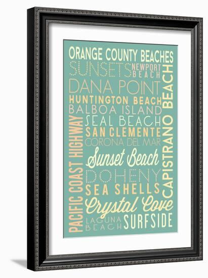 Orange County Beaches, California - Typography-Lantern Press-Framed Art Print