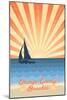 Orange County, California - Beach Scene with Rays and Sailboat-Lantern Press-Mounted Art Print