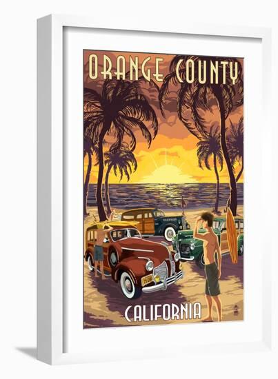 Orange County, California - Woodies and Sunset-Lantern Press-Framed Art Print