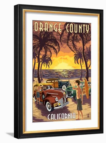 Orange County, California - Woodies and Sunset-Lantern Press-Framed Art Print