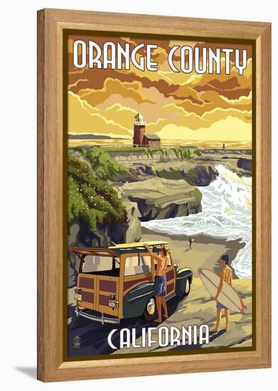 Orange County, California - Woody and Beach-Lantern Press-Framed Stretched Canvas