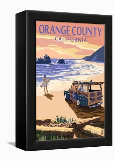 Orange County, California - Woody on Beach-Lantern Press-Framed Stretched Canvas