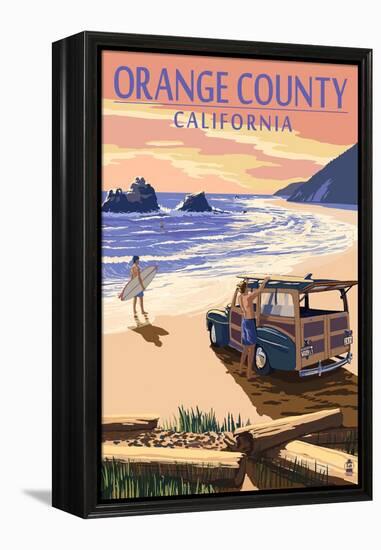 Orange County, California - Woody on Beach-Lantern Press-Framed Stretched Canvas
