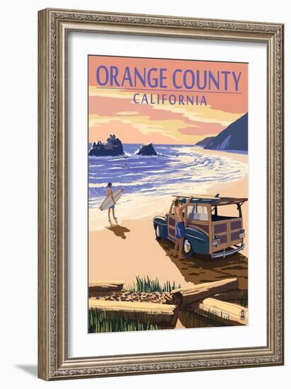 Orange County, California - Woody on Beach-Lantern Press-Framed Art Print