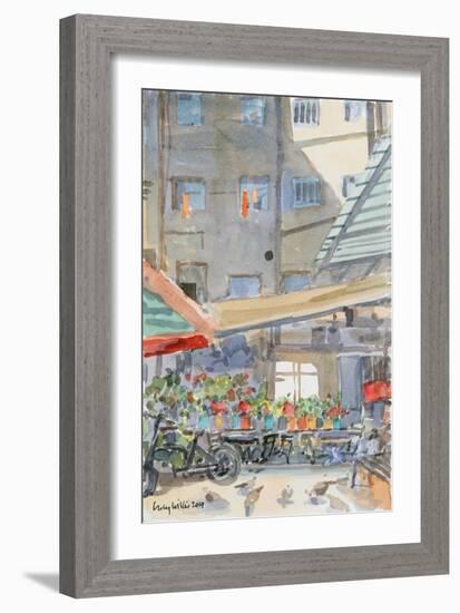 Orange Dusters Drying, Mahane Yehuda, Jerusalem, 2019 (W/C on Paper)-Lucy Willis-Framed Giclee Print