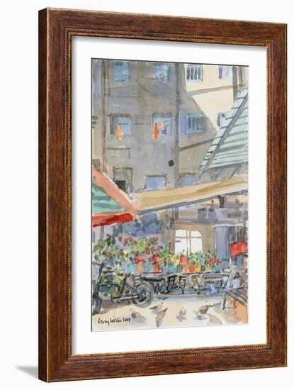 Orange Dusters Drying, Mahane Yehuda, Jerusalem, 2019 (W/C on Paper)-Lucy Willis-Framed Giclee Print