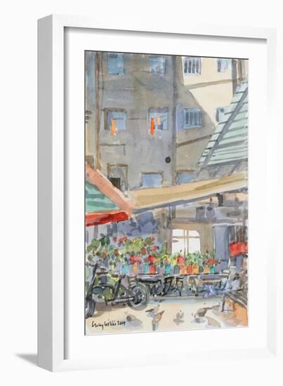 Orange Dusters Drying, Mahane Yehuda, Jerusalem, 2019 (W/C on Paper)-Lucy Willis-Framed Giclee Print