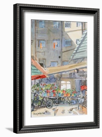 Orange Dusters Drying, Mahane Yehuda, Jerusalem, 2019 (W/C on Paper)-Lucy Willis-Framed Giclee Print