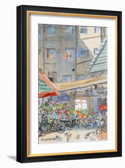 Orange Dusters Drying, Mahane Yehuda, Jerusalem, 2019 (W/C on Paper)-Lucy Willis-Framed Giclee Print