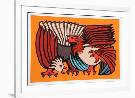 Orange Fighting Cocks-Victor Delfin-Framed Limited Edition