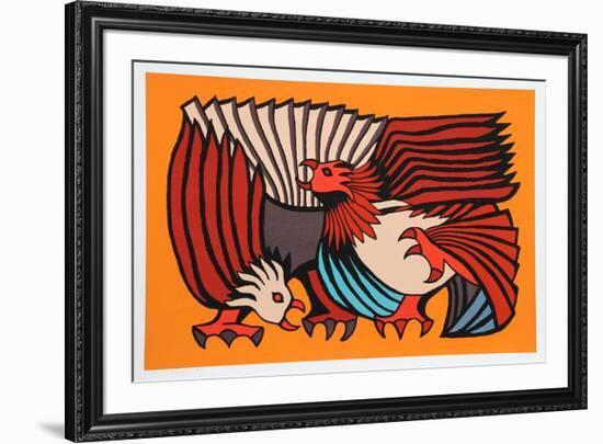 Orange Fighting Cocks-Victor Delfin-Framed Limited Edition