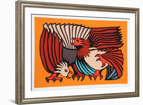 Orange Fighting Cocks-Victor Delfin-Framed Limited Edition