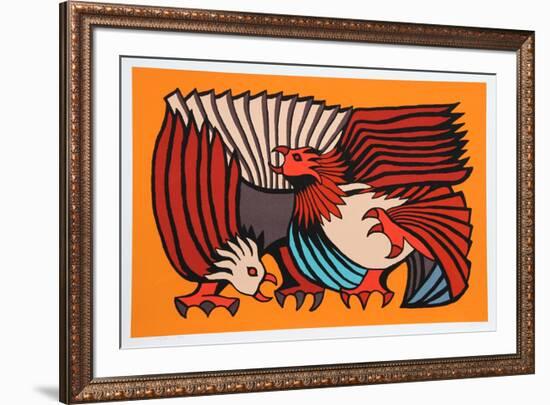 Orange Fighting Cocks-Victor Delfin-Framed Limited Edition