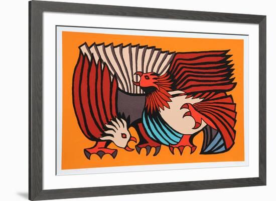 Orange Fighting Cocks-Victor Delfin-Framed Limited Edition