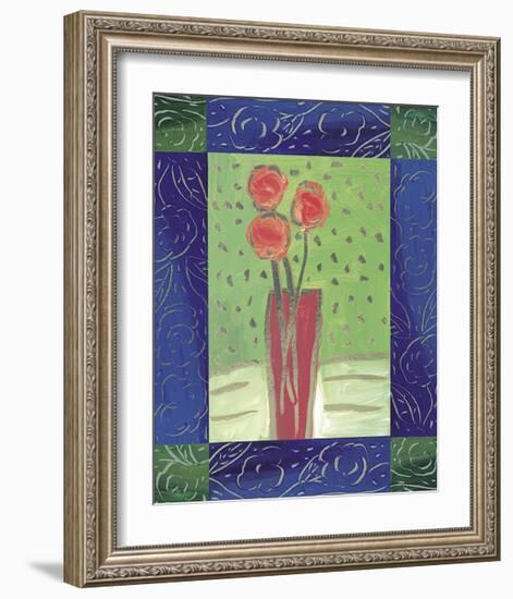 Orange Flowers on Green-Hussey-Framed Giclee Print