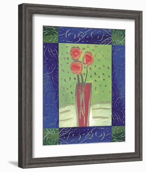 Orange Flowers on Green-Hussey-Framed Giclee Print