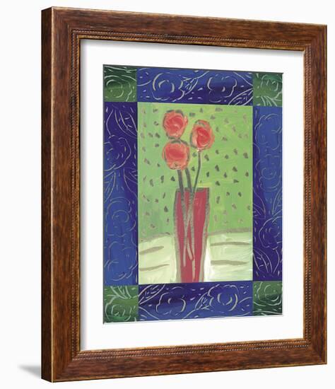 Orange Flowers on Green-Hussey-Framed Giclee Print