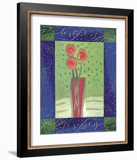 Orange Flowers on Green-Hussey-Framed Giclee Print