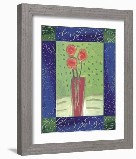 Orange Flowers on Green-Hussey-Framed Giclee Print