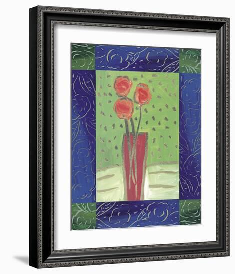 Orange Flowers on Green-Hussey-Framed Giclee Print