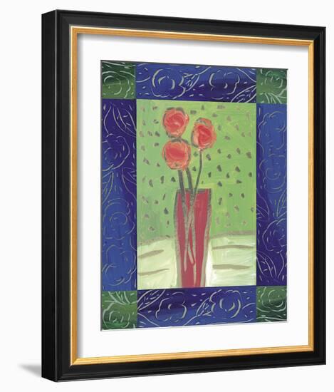 Orange Flowers on Green-Hussey-Framed Giclee Print