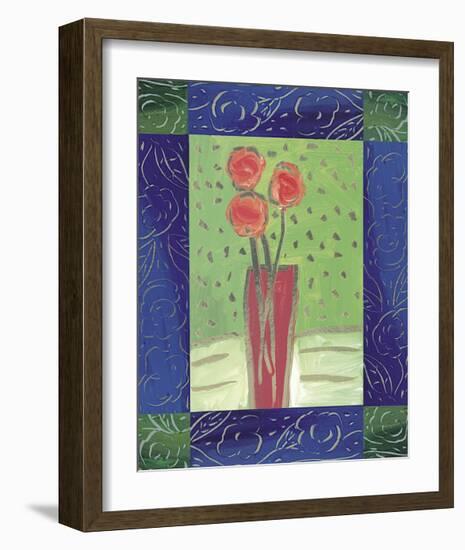 Orange Flowers on Green-Hussey-Framed Giclee Print