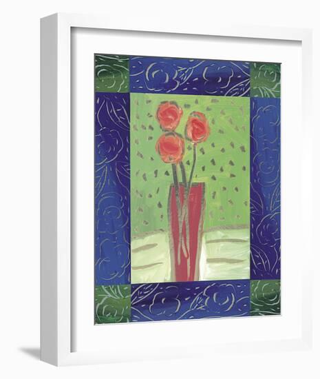 Orange Flowers on Green-Hussey-Framed Giclee Print