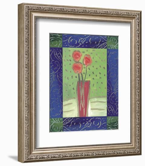 Orange Flowers on Green-James Hussey-Framed Art Print