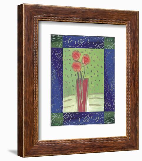 Orange Flowers on Green-James Hussey-Framed Art Print