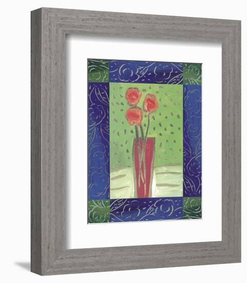 Orange Flowers on Green-James Hussey-Framed Art Print