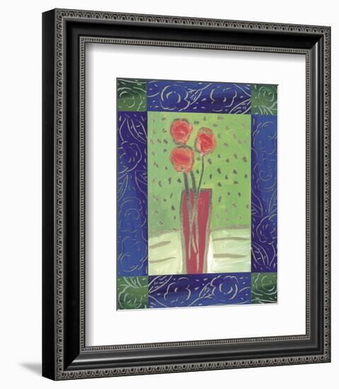 Orange Flowers on Green-James Hussey-Framed Art Print