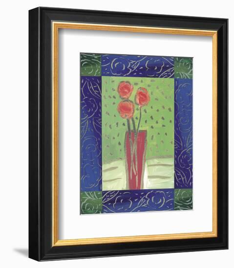 Orange Flowers on Green-James Hussey-Framed Art Print