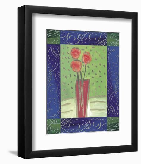 Orange Flowers on Green-James Hussey-Framed Art Print