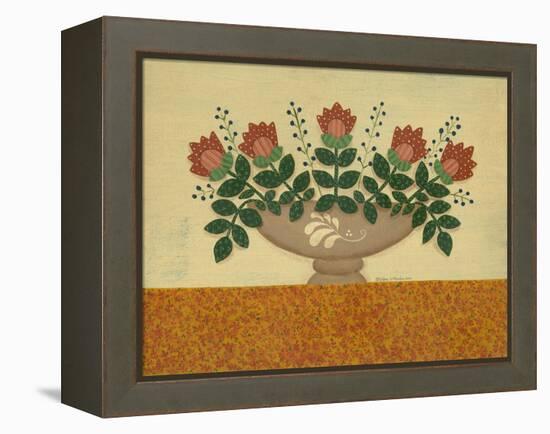 Orange Flowers with Gold Orange Tablecloth-Debbie McMaster-Framed Premier Image Canvas