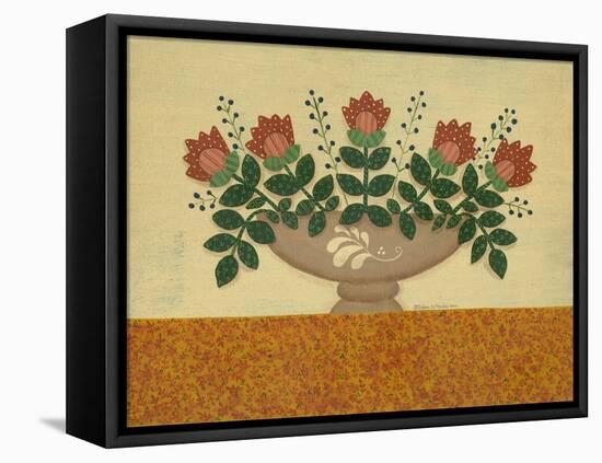 Orange Flowers with Gold Orange Tablecloth-Debbie McMaster-Framed Premier Image Canvas