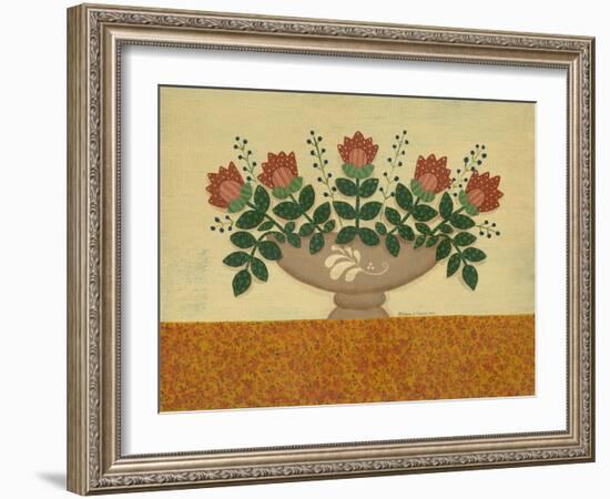 Orange Flowers with Gold Orange Tablecloth-Debbie McMaster-Framed Giclee Print